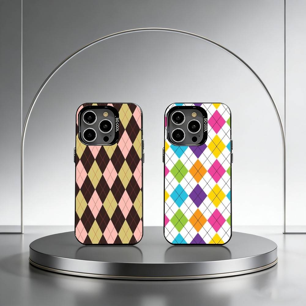 plaid background Phone Case For iPhone 17,16,15,14,13,12,11 Plus,Pro Max,XS,Colored Silver Plated Inside Cover