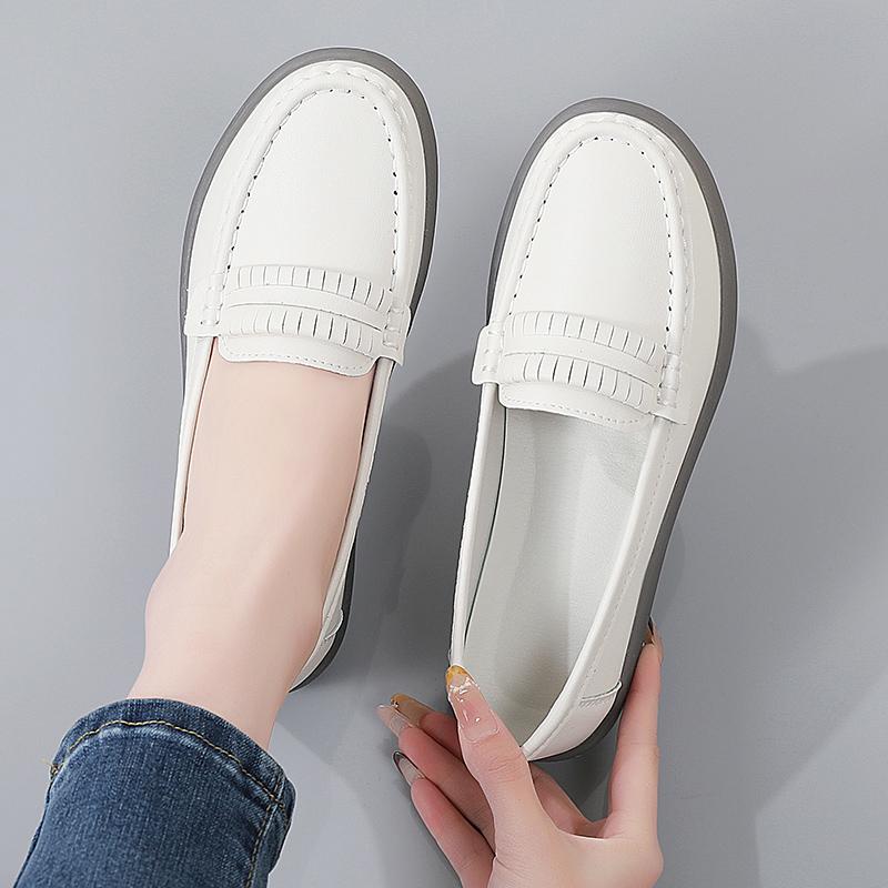 Women Black Moccasins Driving Shoes Flats Casual Nurse Shoes Loafers Simple Soft White Office Shoes Large Size