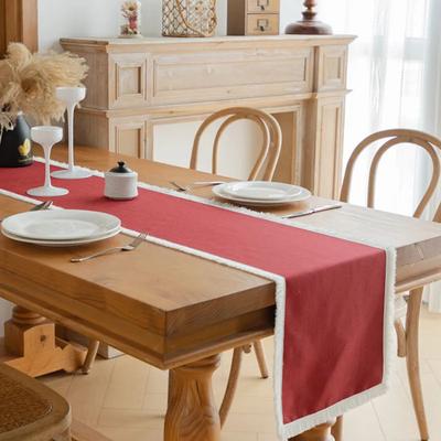 European Simple Fringed Table Runner Dust-Proof Red Long Table Cover for Dining Decor General Hotel Party Banquet Tablecloth