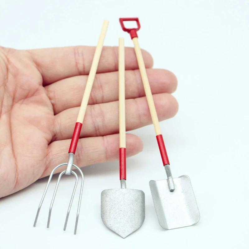 1/12 Dollhouse Miniature Simulation Hoe Farm Axe Spade Shovel Hoe Rake Watering Pot Hammer Farm Gardening Tools Accessories Set