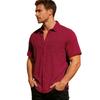 Men's Terry Jacquard Short Sleeve Lapel Cardigan Shirt Breathable Loose.
