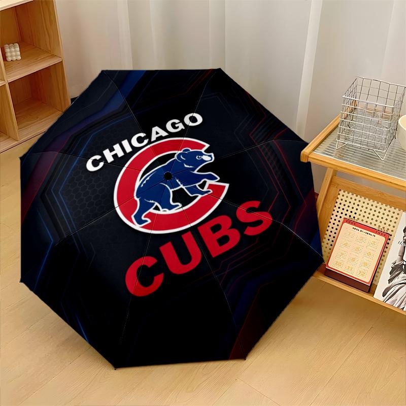 Chicago Cubs Print Auto 8?Ribs Folding Umbrella Wind Resistant Lightweight Automatic Umbrella For Daily Travel