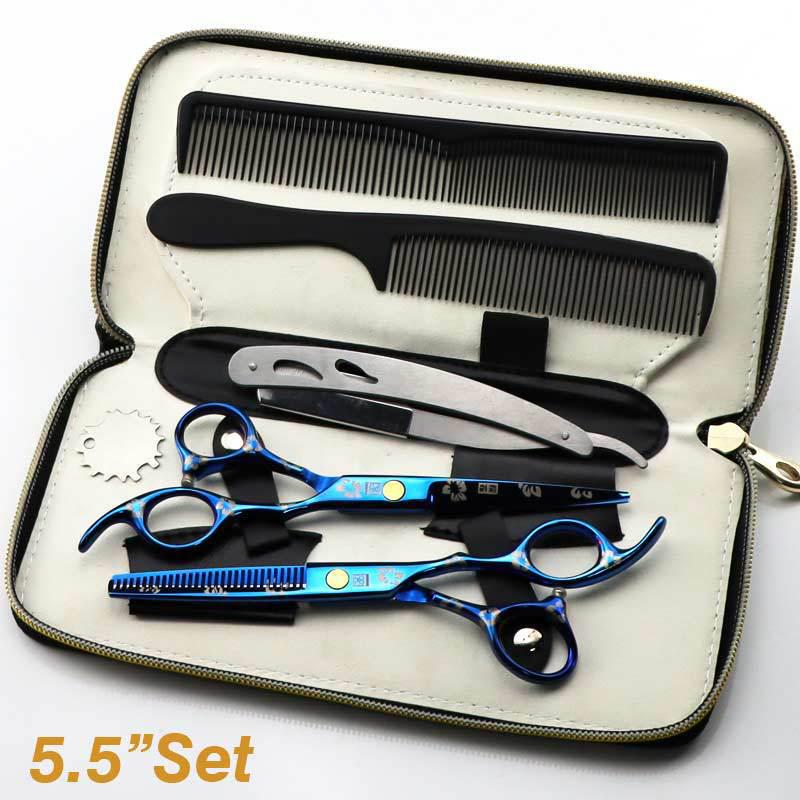 6.0-Inch Cherry Blossom Style Hairdressing Scissors Set - Straight, Bangs, and Serrated Scissors for Barbers