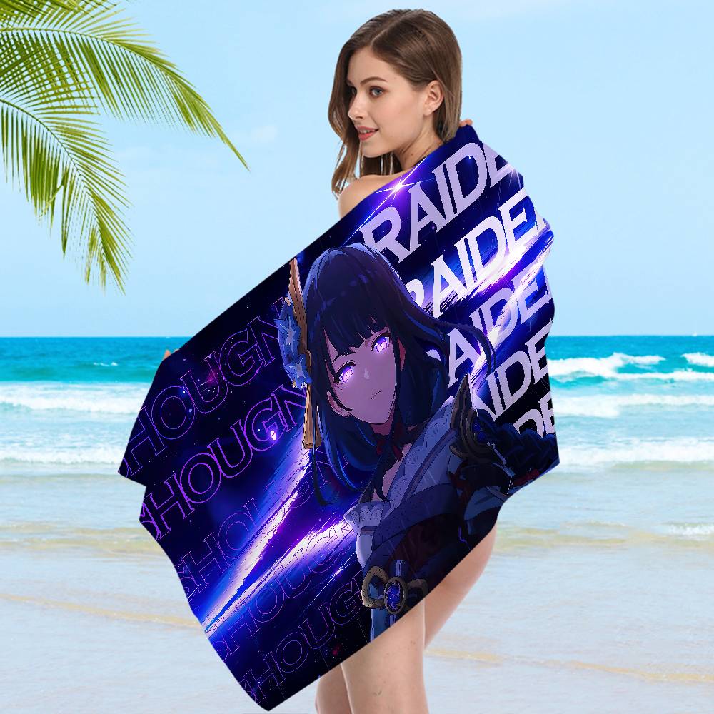 Raiden Shogun Genshin Impact Microfiber Blanket Quick Drying Beach Towels Oversized Printing Super Absorbent Pool Towel Blanket
