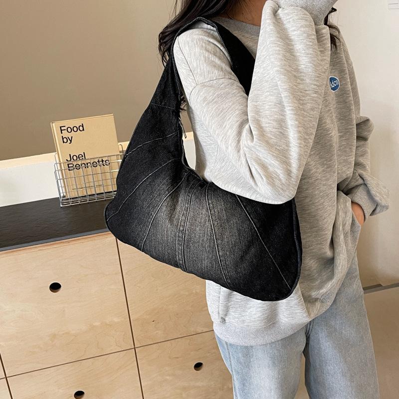 Trendy Denim Shoulder Bag All-Match Classic Niche Design Underarm Bag For Women Daily Use Shopping Bag