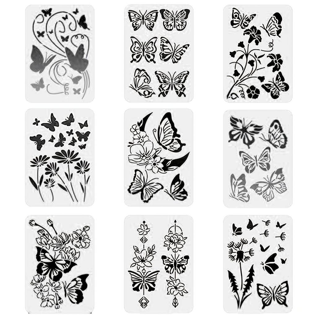 9 Stück Schmetterling Malvorlage PET Hohl Malform DIY Handgezeichnetes Graffiti Sprühlackierte Wandmalerei Hilfsmittel
