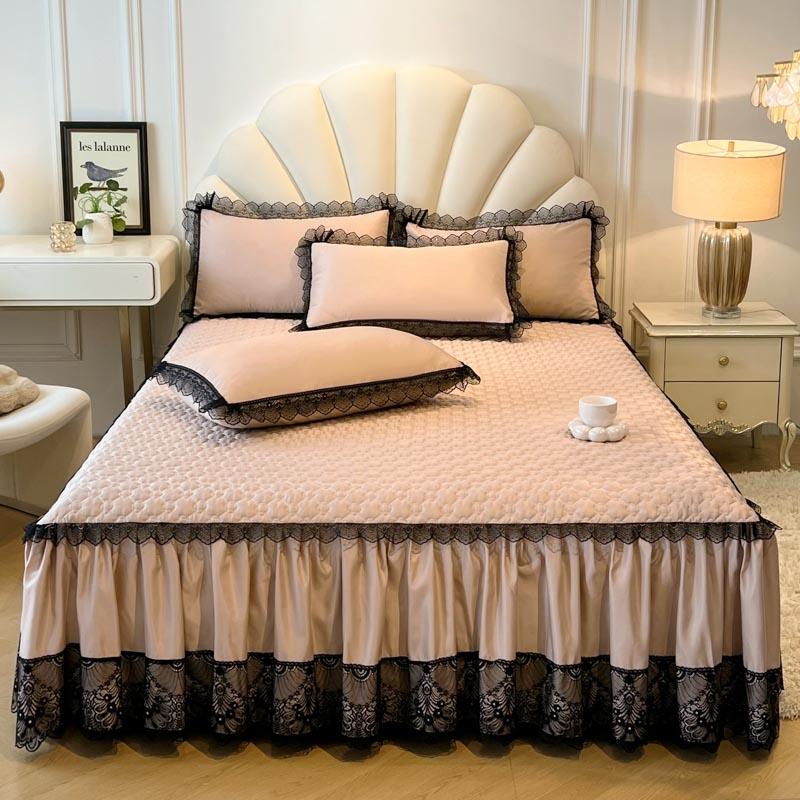 Lace Style Bed Skirt Quilted Bed Cover Queen/King Size Bedspread Solid Color Mattress Protector Falda De Cama (No Pillowcase)