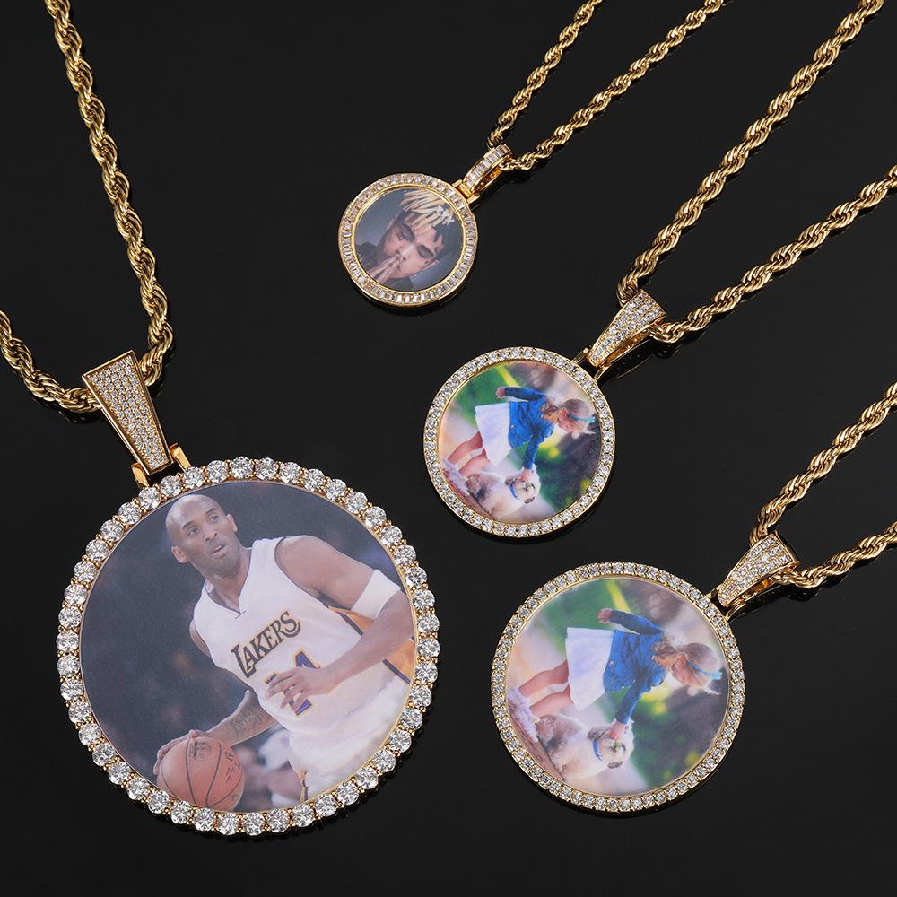 Europäische & Amerikanische Hip Hop Runde Foto Anhänger Halskette mit Kupfer & Zirkonia - Trendiger Personalisierter Schmuck für Herren