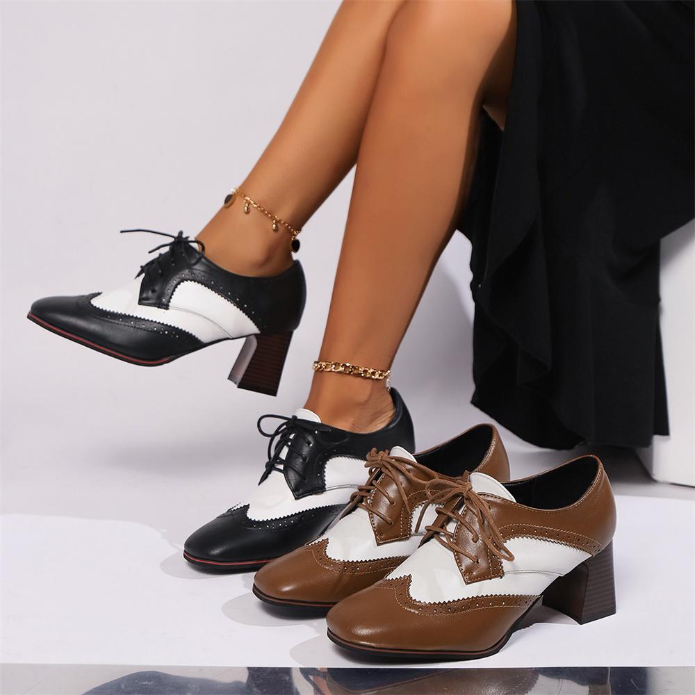 Fashion 2025 Autumn Women Oxford Lace Up Shoes Vintage Round Toe Women Ankle Boots England Style high heels Ladies Chaussure femme 35-43