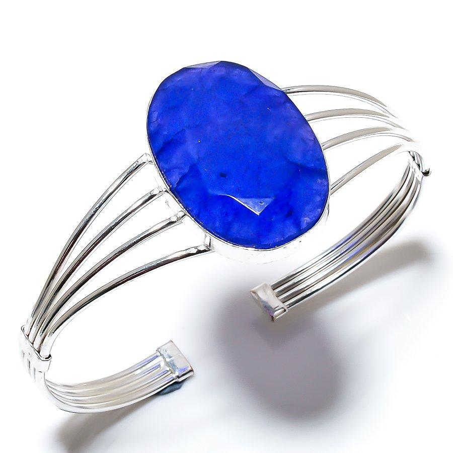 

Sapphire(Simulated) Gemstone Gift Cuff Jewelry Bracelet AdjustableSR-2583