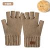 Thickened finger-leaking gloves, autumn and winter velvet knitted cold-proof and warm, half-cut wool double-layer, half-finger gloves