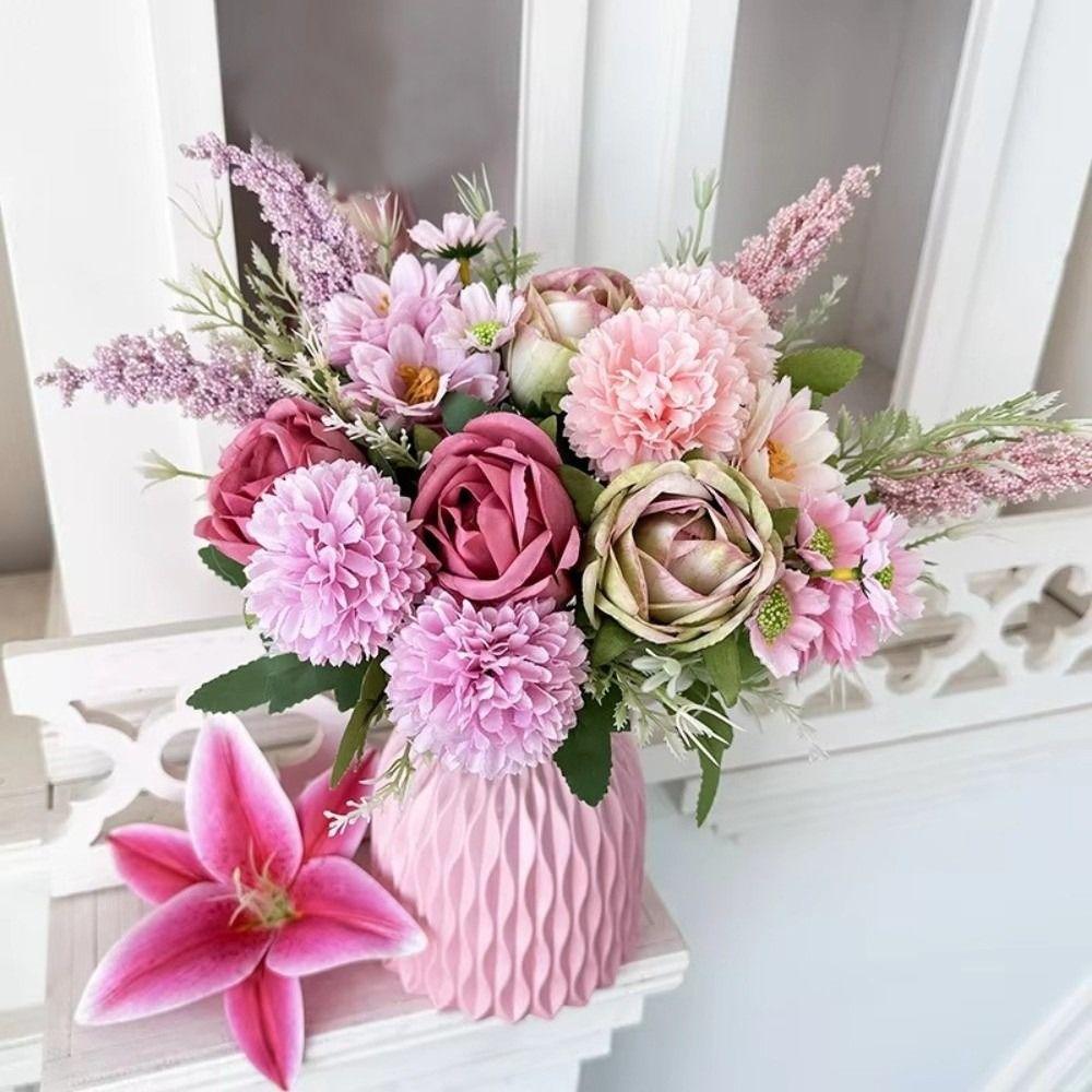 DIY Craft Artificial Rice Ear Bride Bouquet Home Decoration Artificial Rose Bouquet DIY Home Decor Simulation Ball Chrysanthemum