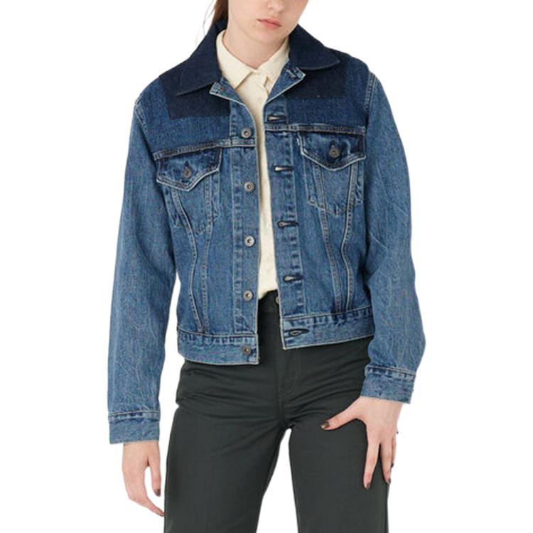 Levis FW22 Color Block Lapel Single-Breasted Casual Denim Jacket Women Jackets Blue A0324-0005
