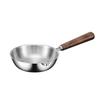 IMEEA Mini Frying Pan, Stainless Steel, Perfect for Lunchboxes, Lightweight, 15cm, with Wood Handle and Walnut Wood, with Spout, Induction Compatible,