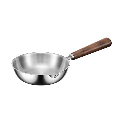 

IMEEA Mini Frying Pan, Stainless Steel, Perfect for Lunchboxes, Lightweight, 15cm, with Wood Handle and Walnut Wood, with Spout, Induction Compatible,