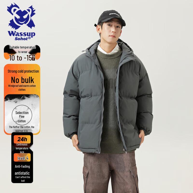 

Wassup Sohot Мужская однотонная стеганая куртка с капюшоном L