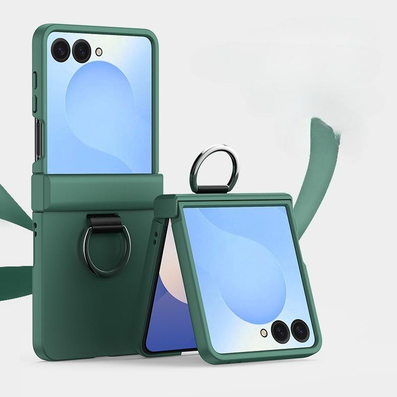 Twarde etui na telefon o fakturze skóry dla Samsunga Galaxy Z Flip 7 FE 6 5 4 3 ZFlip7 z pierścieniem, osłona ochronna na zawias