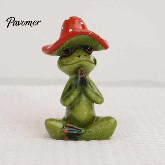 Vielseitige Tischdekorationen Yoga-Pilz Frosch Figur, Kreative Harzstatue, Niedliche Sitzende Tierfiguren Grünes Ornament für Zuhause Büro