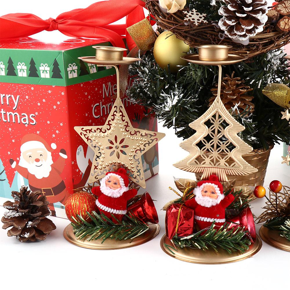 Metal Snowflake Santa Claus Candlestick Stand Candle Holder Christmas Ornament Candle Pillar