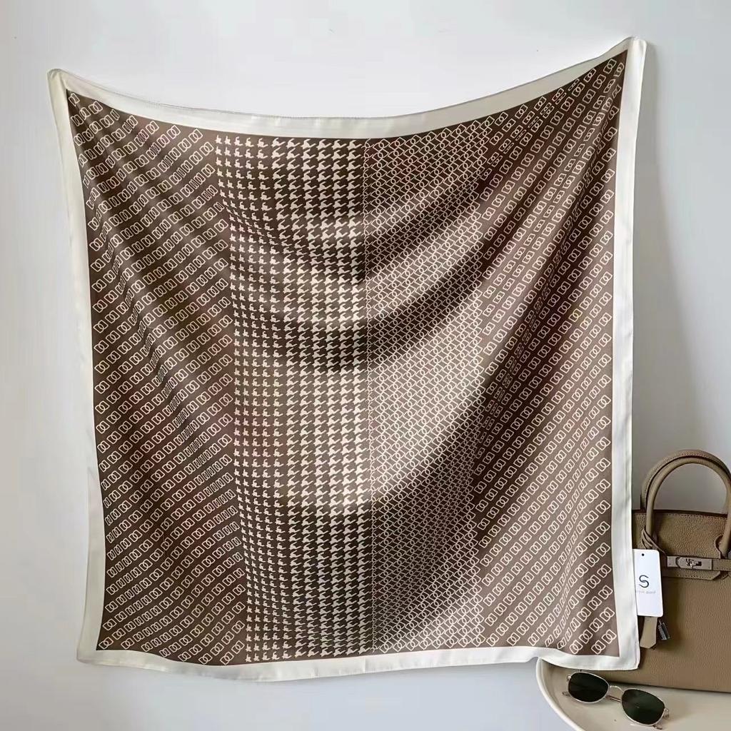 Design Luxury 90Cm Twill Silk Women Scarf Sunscreen Foulard Shawl Hijab Female Hair Hijab Wraps Neckerchief Bandanda Echarpe