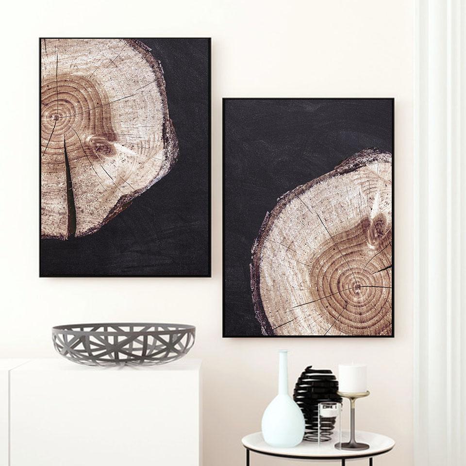 Wood Tree Ring Canvas Art Painting Wall Pcitures Black and White Rustic Wood Canvas Prints Home Modern Woodwork Posters Decor