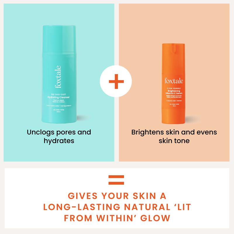 Foxtale Hydrate & Glow Skin Care Kit for Glowing Skin | Cleanser Hydrating Face Wash- 100ml + Vitamin C Face Serum- 30ml | Brightening Skincare Com