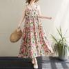 Summer New Cotton and Linen Printing Thin Splicing Long Dress Dress Halter Loose Thin Big Swing Skirt