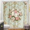 1pc Vintage Floral Shower Curtain - Golden Accents, Pink & White Roses, 70.8x70.8", 12 Hooks, Timeless Beauty