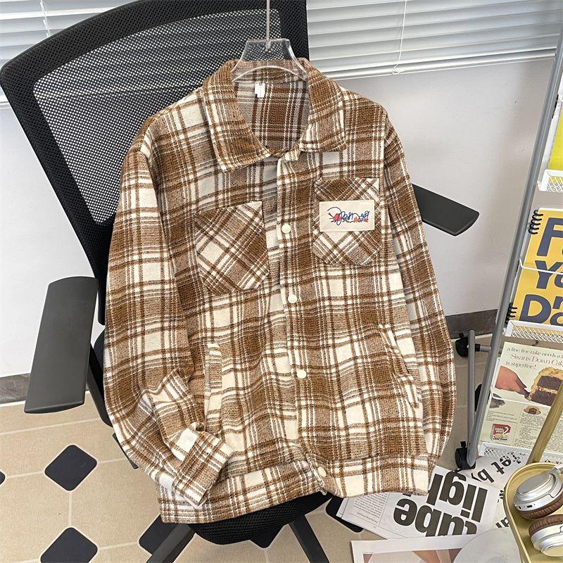 Kariertes Gebürstetes Damenhemd Umlegekragen mit Tasche Knopfhemden Klassisch Herbst Damen Basic Lässig Patch Bluse Top