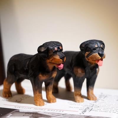 Rottweiler Dog Handmade Wood Carving Desk Ornaments Puppy Animal Table Decorations Things For Room Decoration Kawaii Figurine