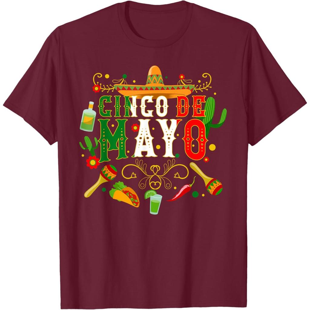 Cinco De Mayo Sombrero Cactus Graphic Tee Breathable Casual Cotton TShirt for Men and Women
