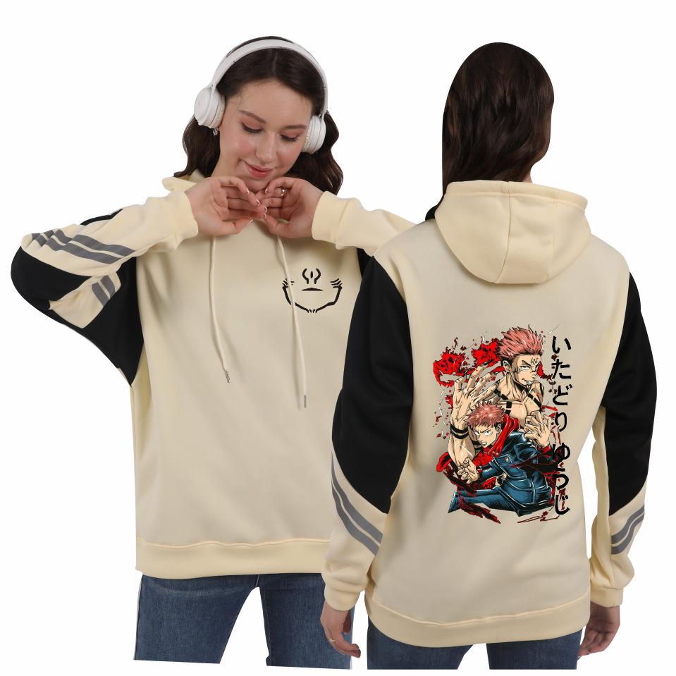 Jujutsu Kaisen Men’s European & American Patchwork Hooded Sweatshirt