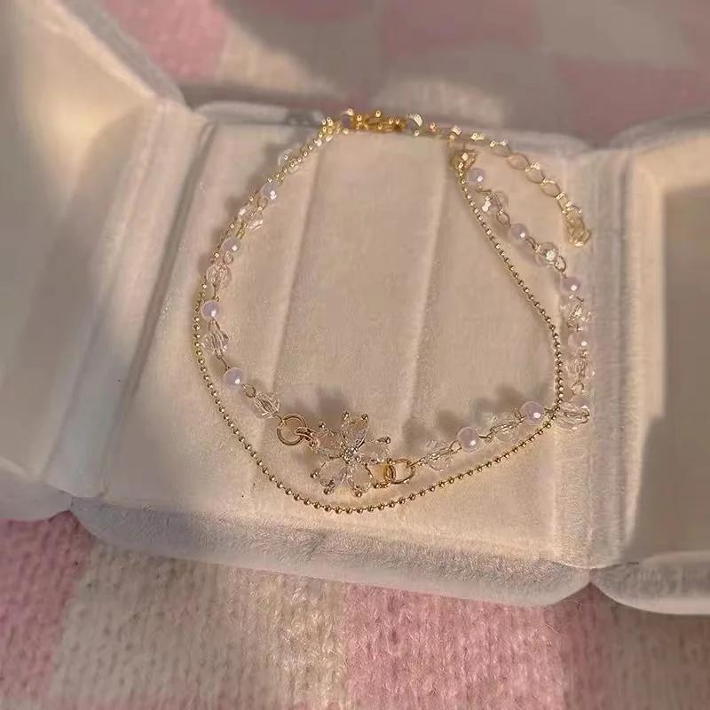 6Pcs SetBohemia Circle Bracelet Set For Women Multi-Layer Vintage Folded Wind Fish Bone Chain Flower Leaves Girls Zircon Gift