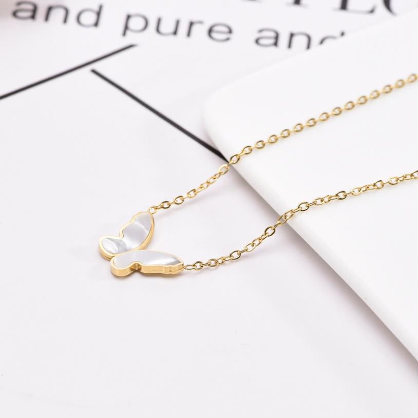 316L Stainless Steel New Fashion Upscale Jewelry Minimalism Butterfly Shell Charms Chain Choker Necklaces & Pendants For Women