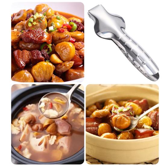 Kastanienklammer, glatte Kante, lebensmittelecht, hochfest, Nussschneider, einfarbig, offener Kastanien-Edelstahl, bequemer Griff, Kastanienschäler für die Küche