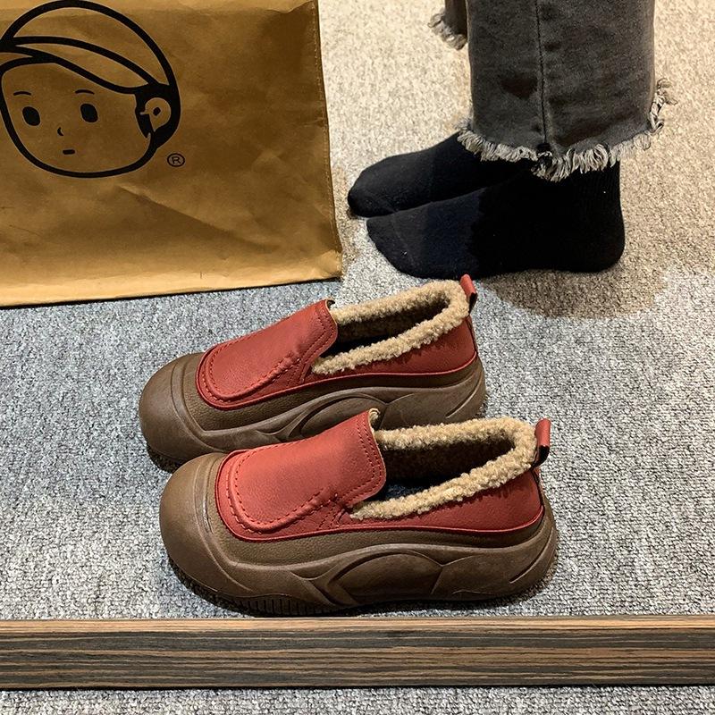Winter Doudou shoes integrated fur shoes 2025 autumn and winter velvet soft-soled foot cover women's shoes low-top cotton shoes