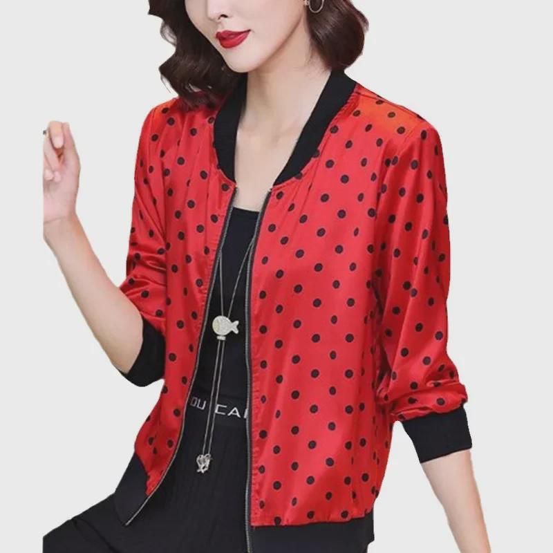 Giacca in Chiffon Lavorato a Maglia con Pois Rossi - Manica Lunga da Donna, Leggera, Protezione Solare per Primavera e Autunno