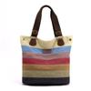 Retro Large Capacity Single-shoulder Cloth Bag Contrasting Color Fashionable Striped Tote Canvas Women's Handbag