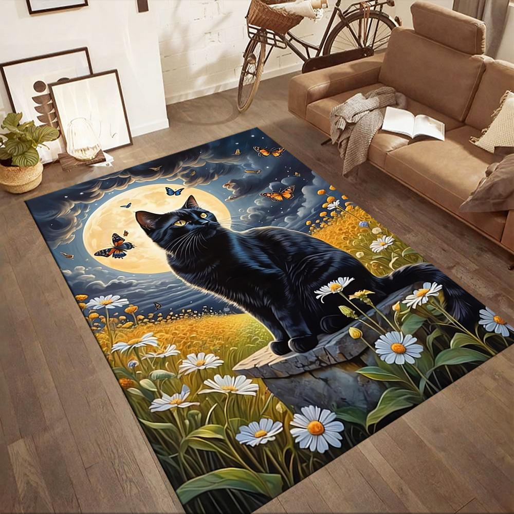 Moonlit Cat Dream Floor Mats for Living Room, Bedroom and Room Decoration Are Suitable for Gifts.