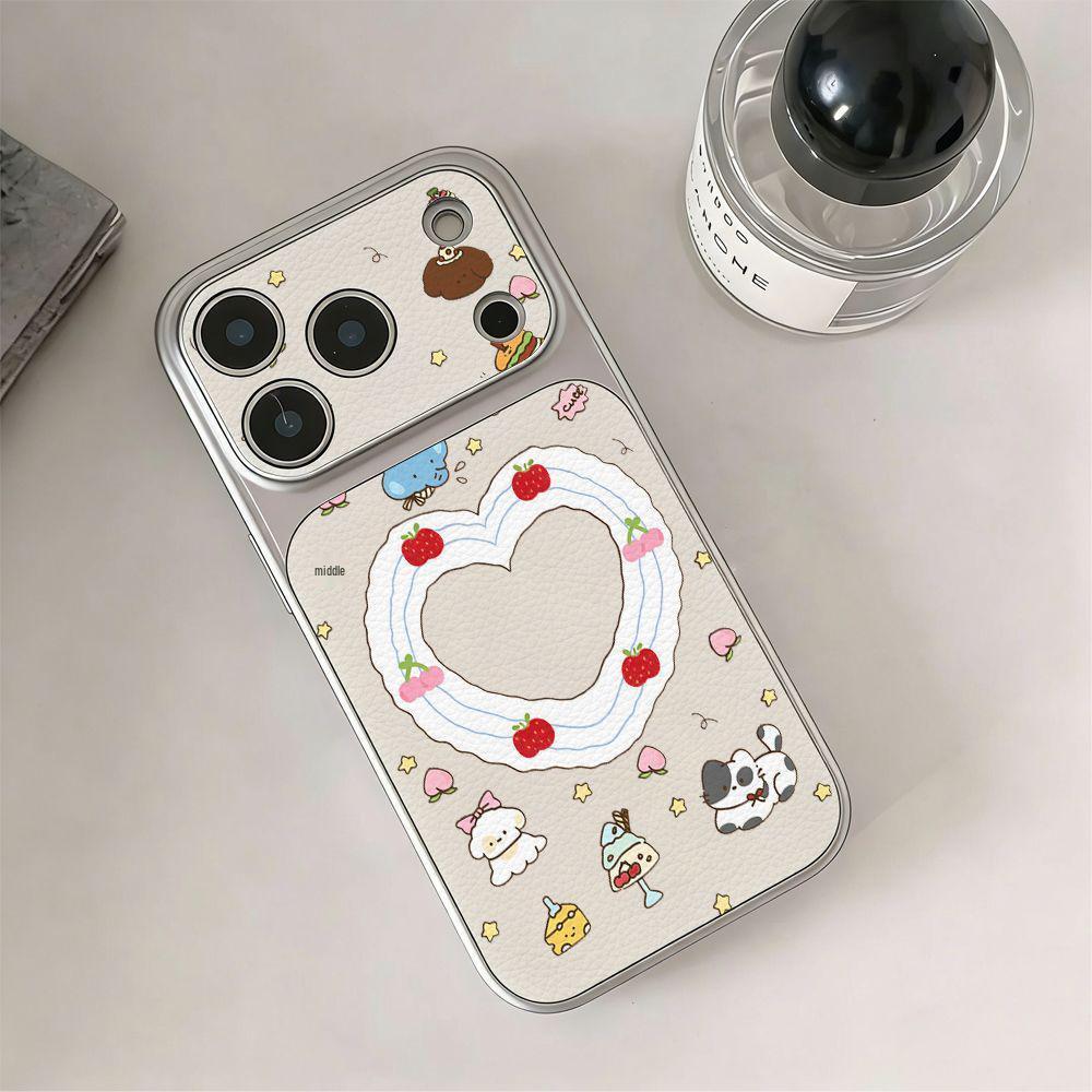 

Kitten Doodle Heart Cake Corning Phone Case for Apple 15/16/17 Pro Max 11/12 Apple 16 Plus Integrated Camera Button