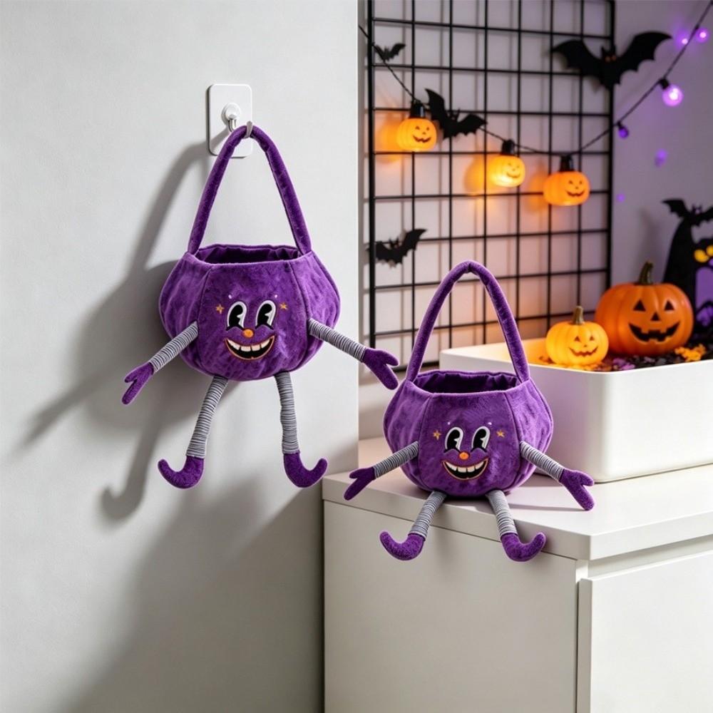 Handheld Ghost Plush Bag Flexible Pumpkin Candy Bucket Holiday Kids Party Prop Dessert Making