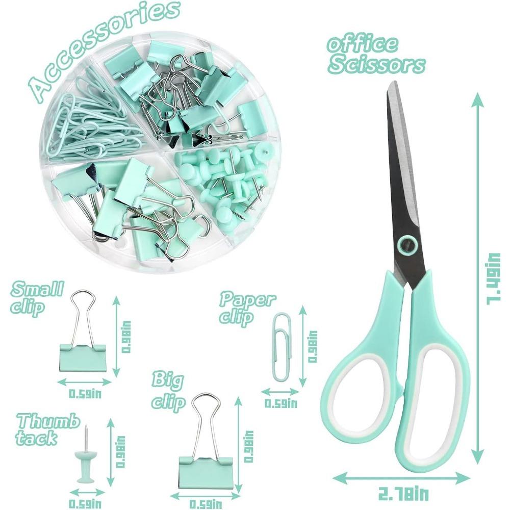 Green Desktop Office Set, Stapler, Scissors, Tape, Stapler, Staple Set