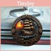 Sunset Boat Round Glass Pendant Keyring With Zinc Alloy Material For Gift Giving