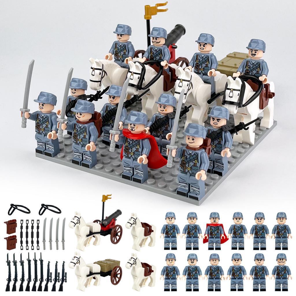 Eighth Route Army Assembly Number M8181 Children Assemble Small Particles Building Block Toy Carriage Sandbag Machine Gun