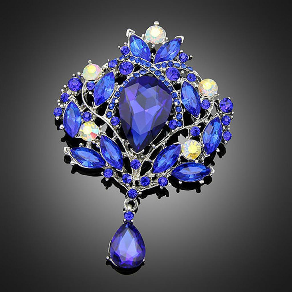 Damers Underbar Lyx Blomma Teardrop Strass Hänge Cocktail Broschnål