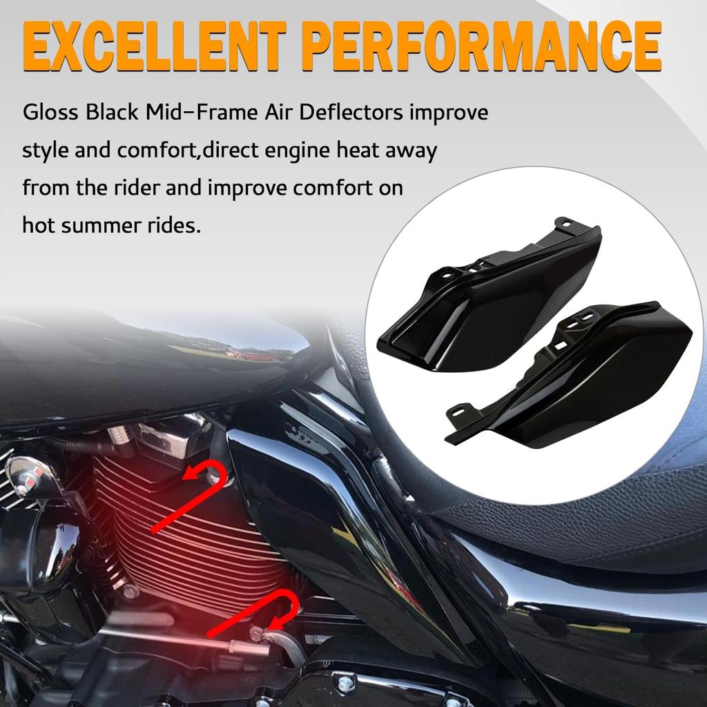 PBYMT Mid Frame Air Deflector Compatible For Harley Touring Road King Street Electra Glide 2009-2024 (Vivid Gloss Black)