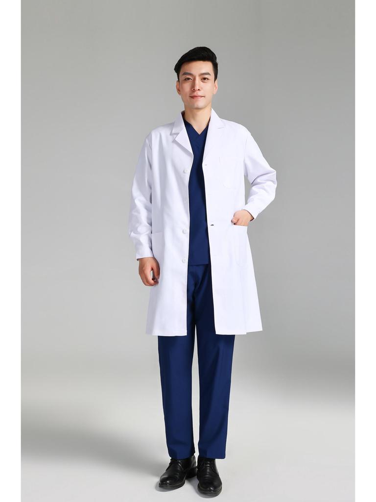 Men's Long/Short Sleeve White Lab Coat for Doctors and Dentists