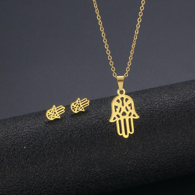 Gold Color Cute Animal Footprints Earrings Set Dog Cat Footprints Paw Necklaces Pendants Women Stainless Steel Zircon TZ329