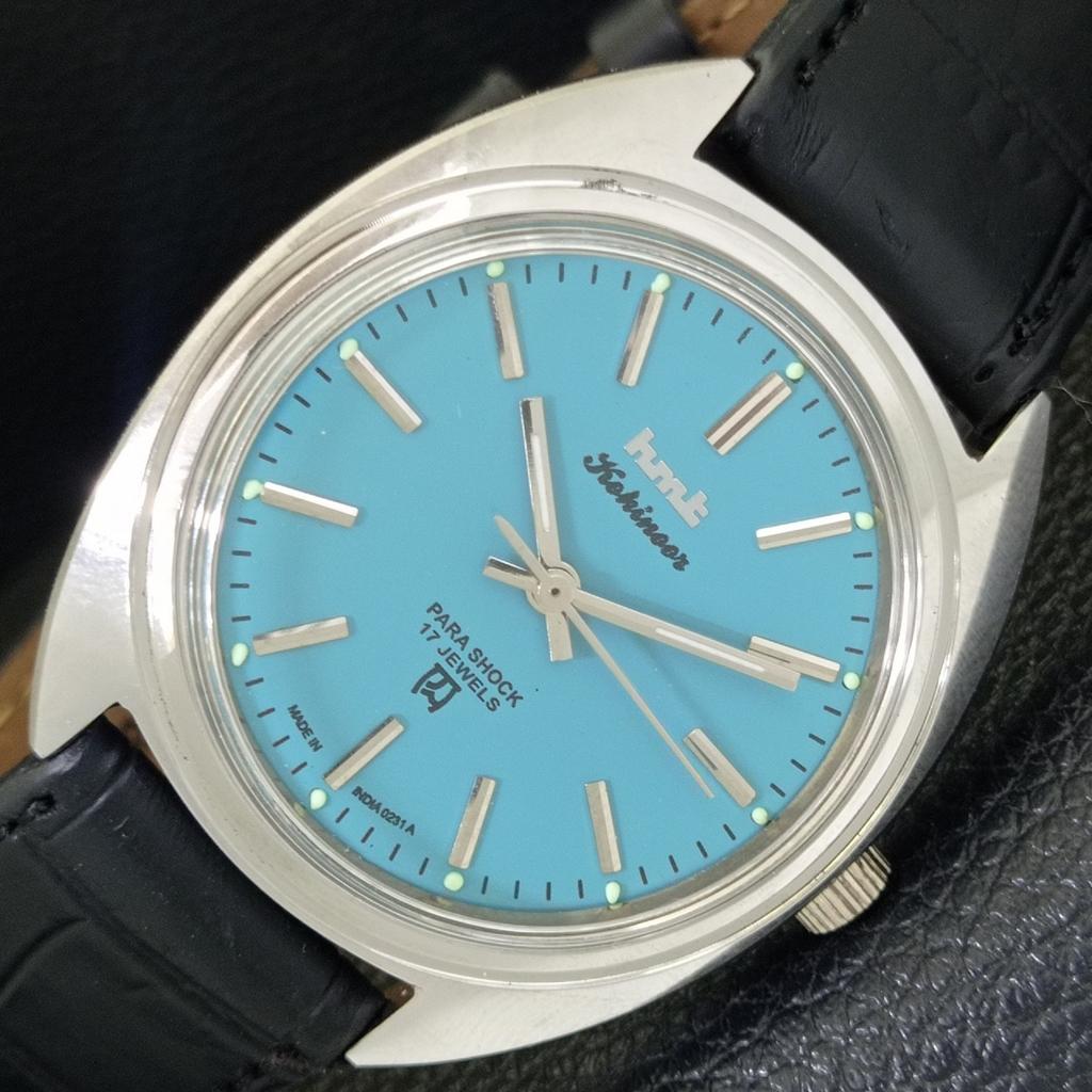 

INDIAN VINTAGE HMT KOHINOOR HAND-WINDING MENS TURQUOISE BLUE WATCH a440929-4 HT-a440929
