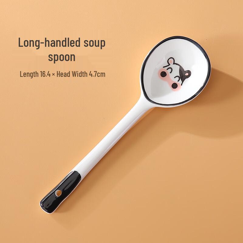 Hand-Painted Ceramic Long Handle Soup Spoons (6-Pack)